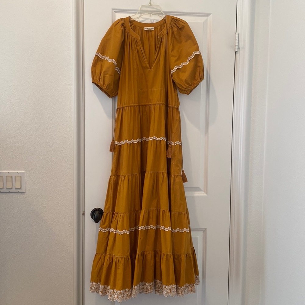Ulla Johnson Mustard Yellow Ruffle Maxi Dress Claribel Tiered Balloon Bohemian